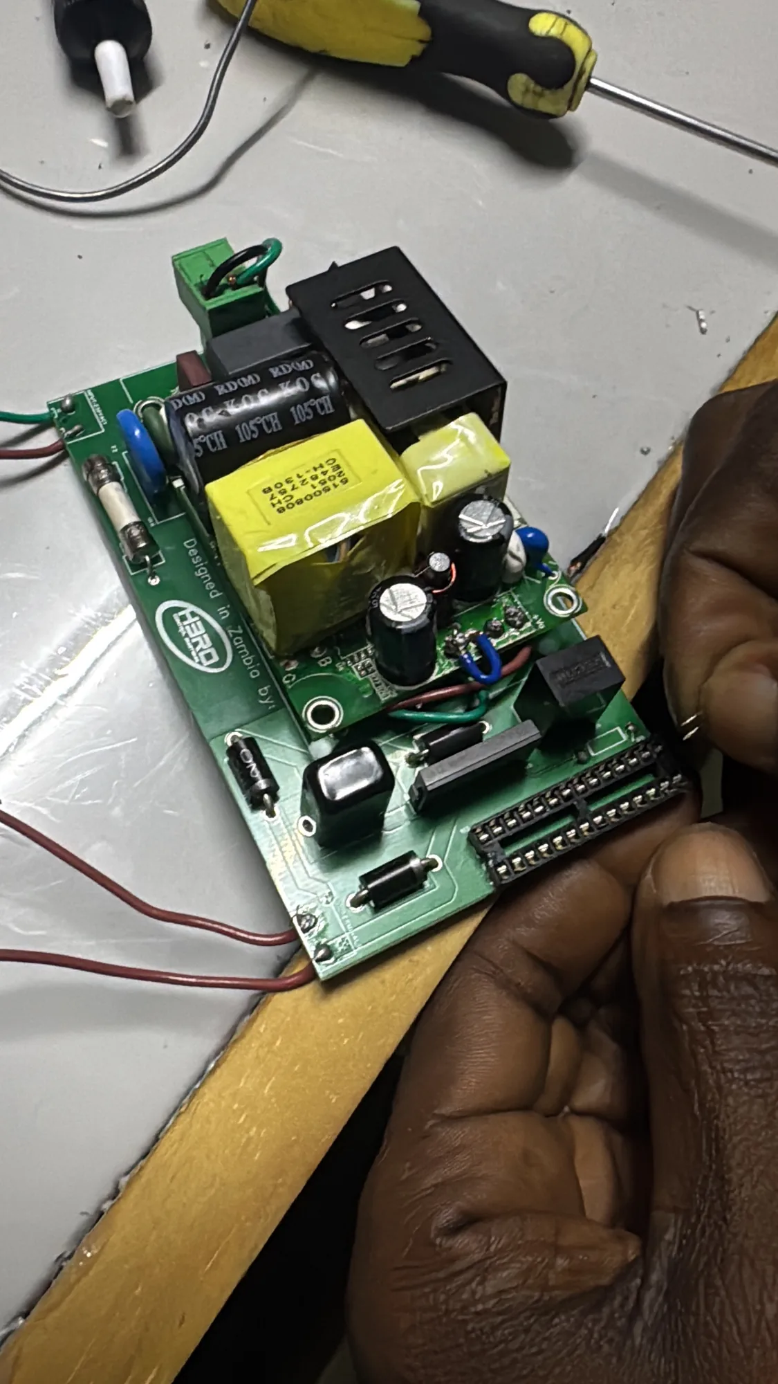 The built board — new firmware, modern parts