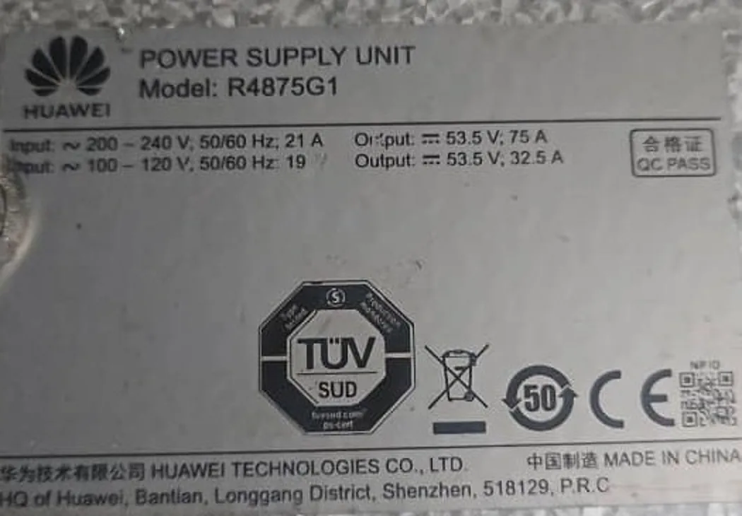 Huawei R4875G1 nameplate